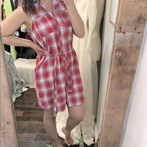Universal Thread Red Plaid Sleeveless Shirt Dress with pockets size large